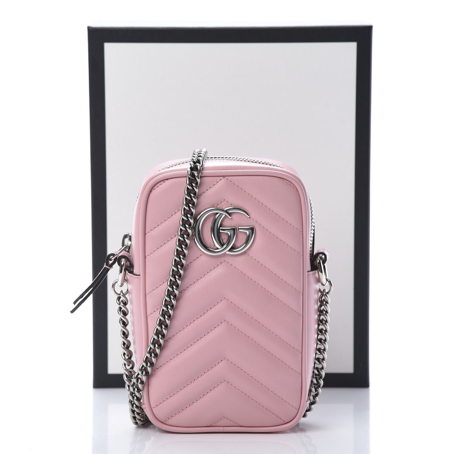 Calfskin Matelasse Mini GG Marmont Crossbody Bag Wild Rose