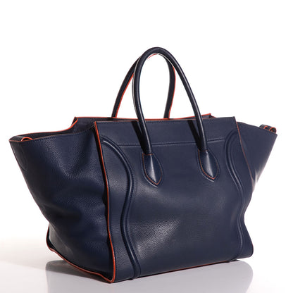 Celine Supple Calfskin Large Phantom Luggage Navy Blue Orange Trim 3 of 9