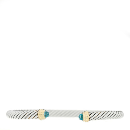 David Yurman Sterling Silver 14K Yellow Gold Blue Topaz 5mm Cable Classics Petite Color Bracelet 1 of 5