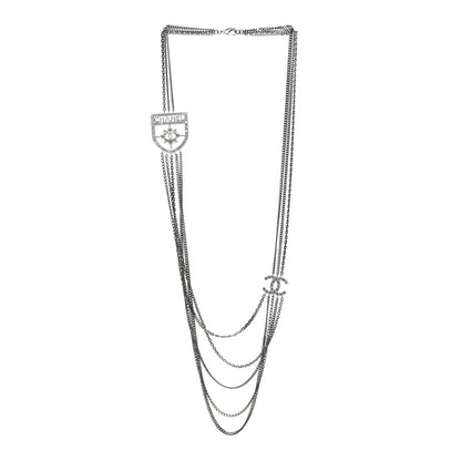 Chanel Baguette Crystal CC Shield Multi Strand Long Chain Necklace Silver 2 of 4