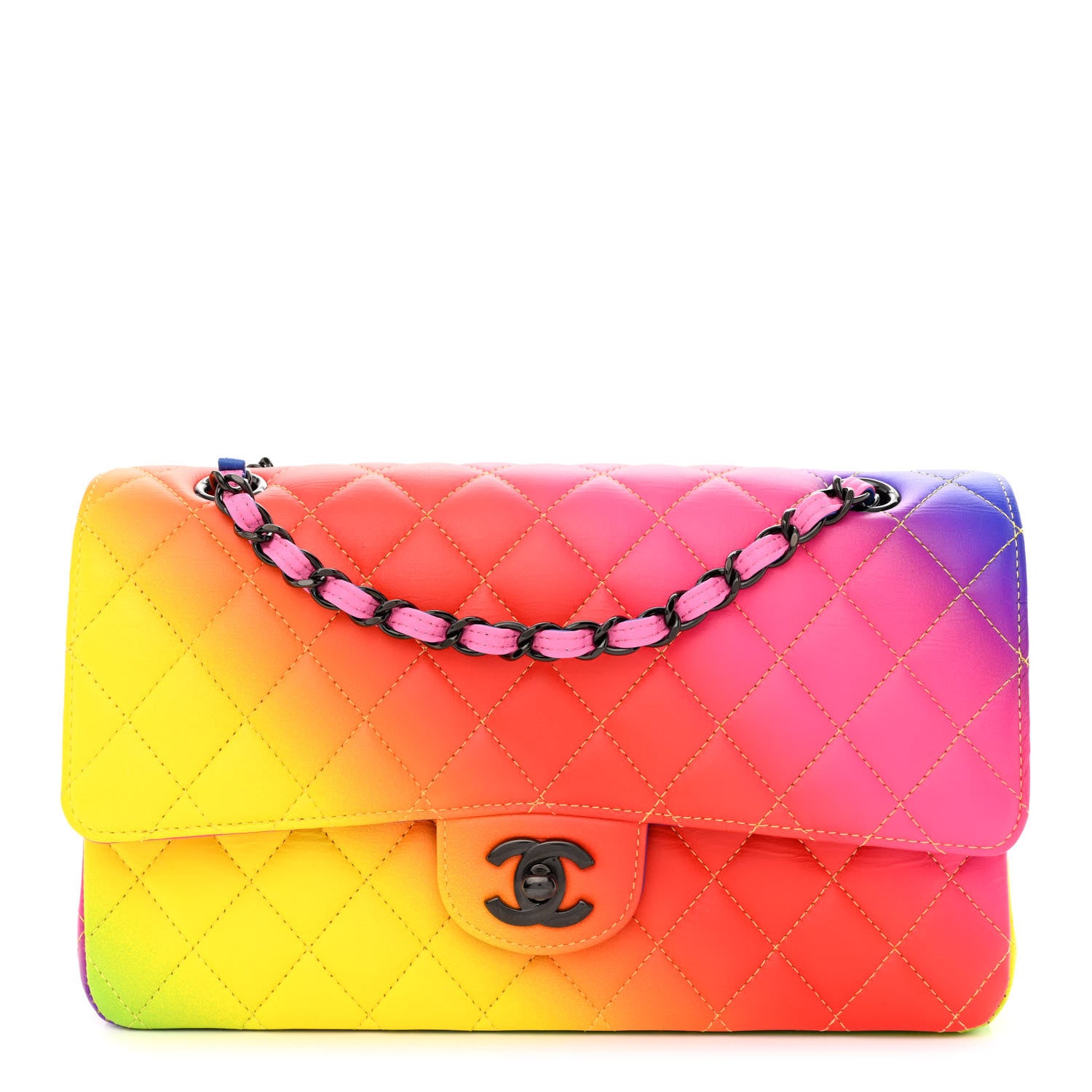 Chanel Calfskin Quilted Medium Rainbow Double Flap Multicolor 1 of 12