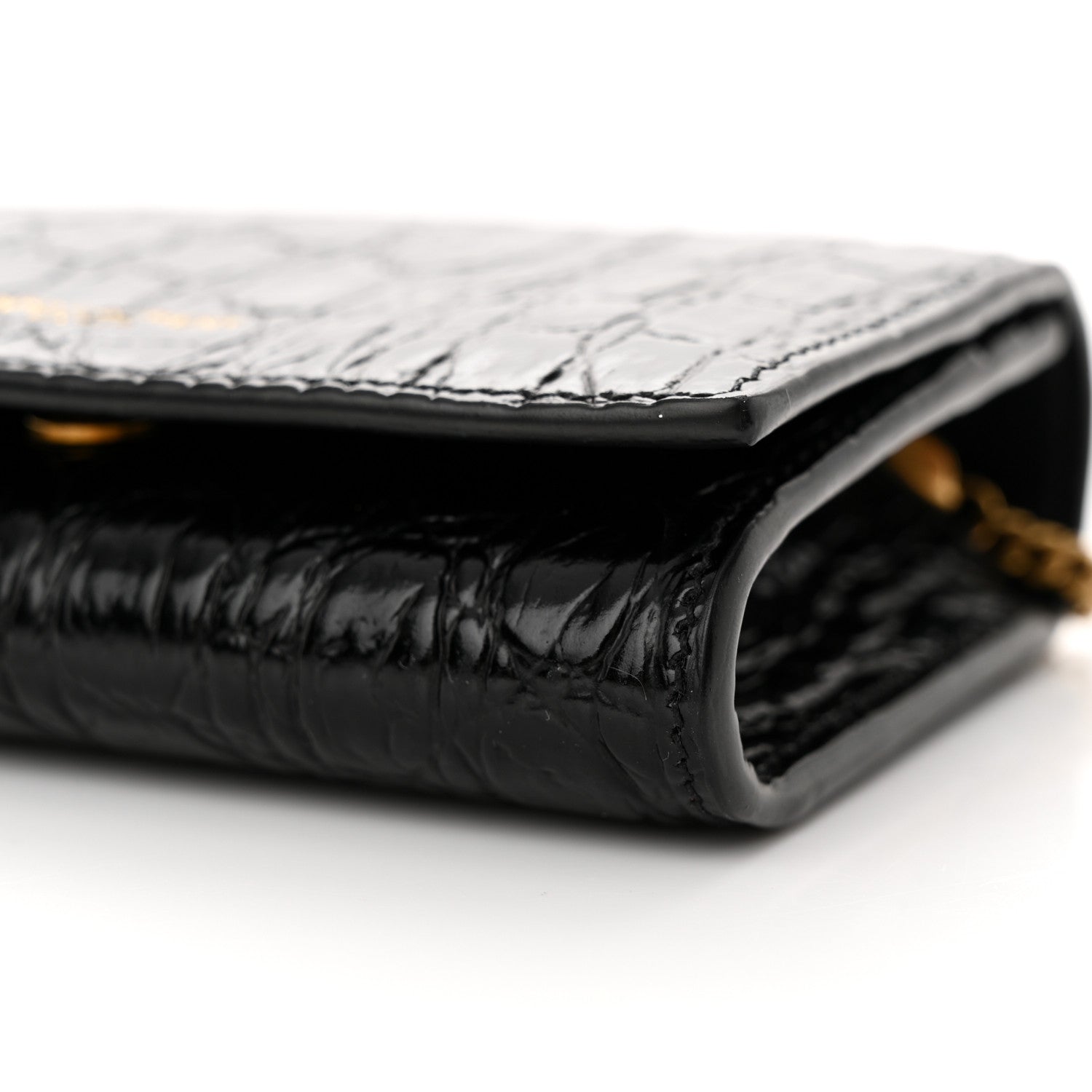 Saint Laurent Calfskin Crocodile Embossed Monogram Chain Card Case Black 11 of 11