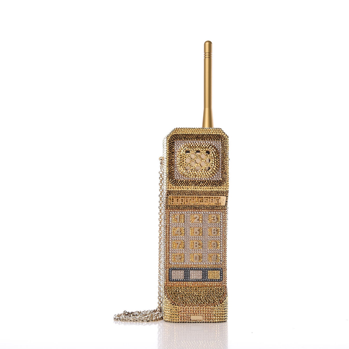 Austrian Crystal Call Me Brick Phone Minaudiere Clutch Multicolor Gold