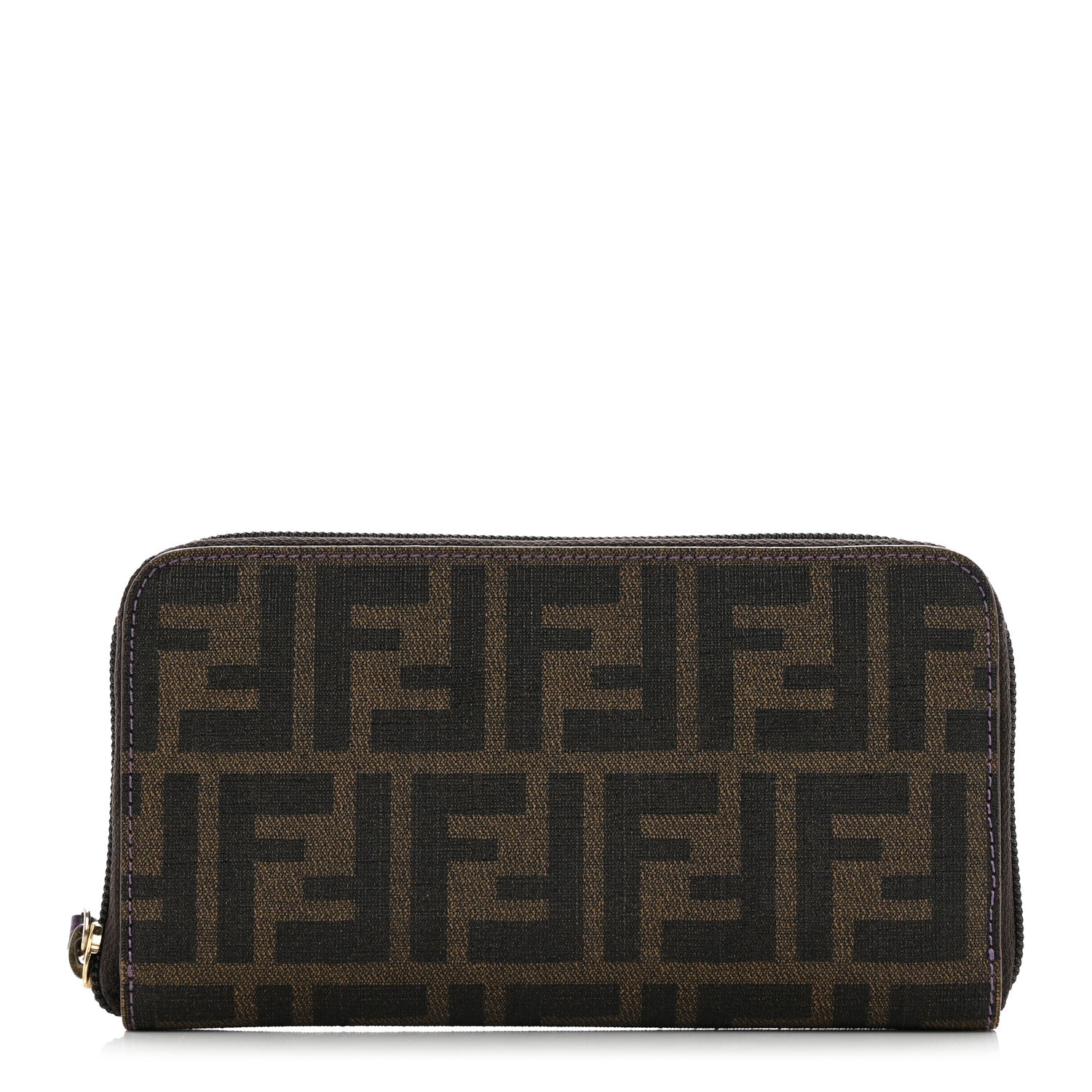 Fendi Zucca Spalmati Vitello Elite Zip Around Wallet Tobacco Viola 1 of 9