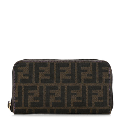 Fendi Zucca Spalmati Vitello Elite Zip Around Wallet Tobacco Viola 1 of 9