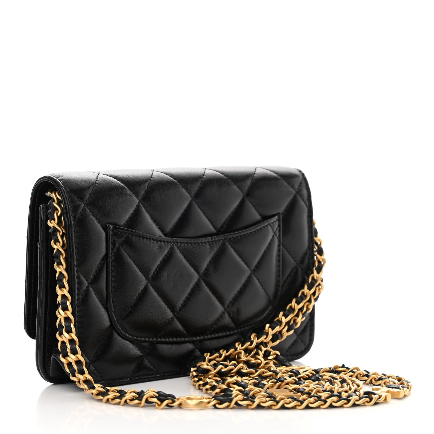 Lambskin Quilted Logo WOC Wallet On Chain Black