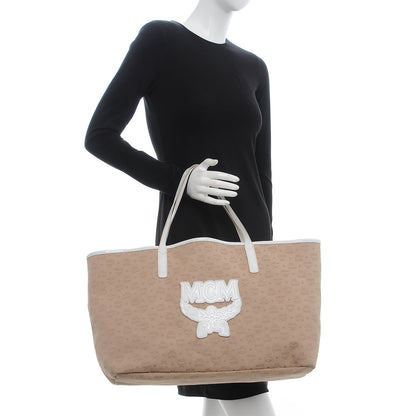MCM Canvas Monogram Patent Shopper Tote Beige White 2 of 12