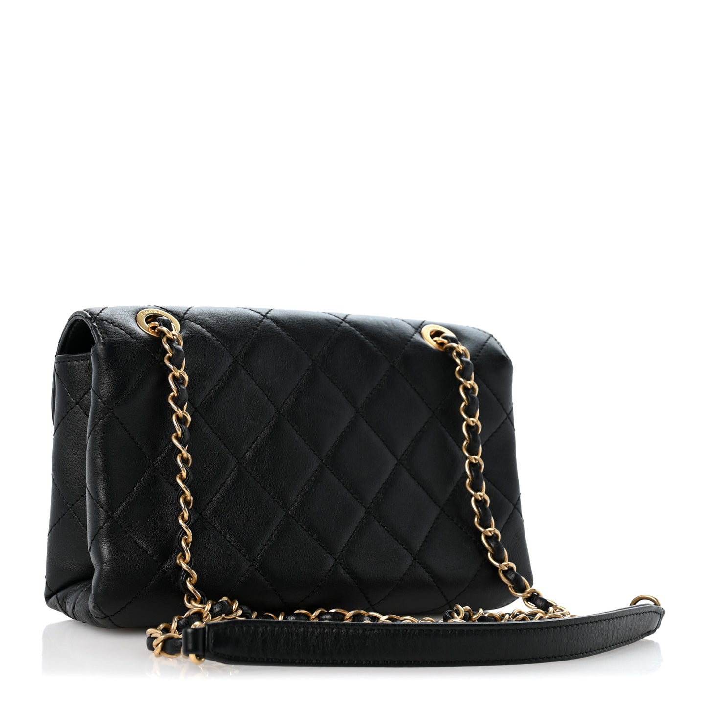 Calfskin Quilted Small Enchained Flap Black