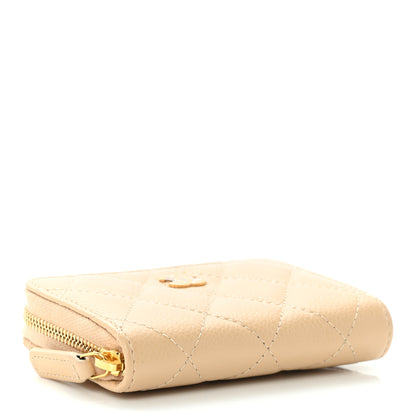 Chanel Caviar Quilted Zip Around Coin Purse Beige 4 of 9