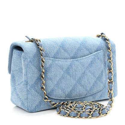 Chanel Denim Quilt Print Mini Rectangular Flap Light Blue 3 of 11