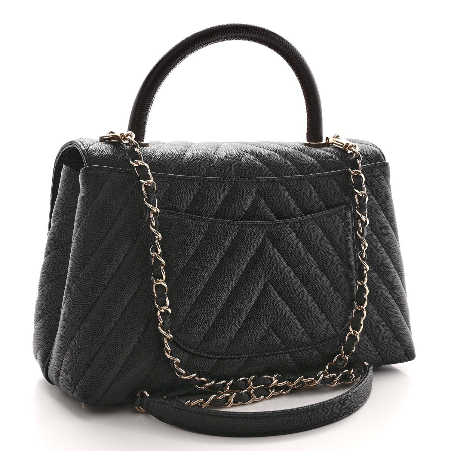 Chanel Caviar Lizard Embossed Quilted Chevron Small Coco Handle Flap Black 3 of 10