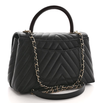 Chanel Caviar Lizard Embossed Quilted Chevron Small Coco Handle Flap Black 3 of 10