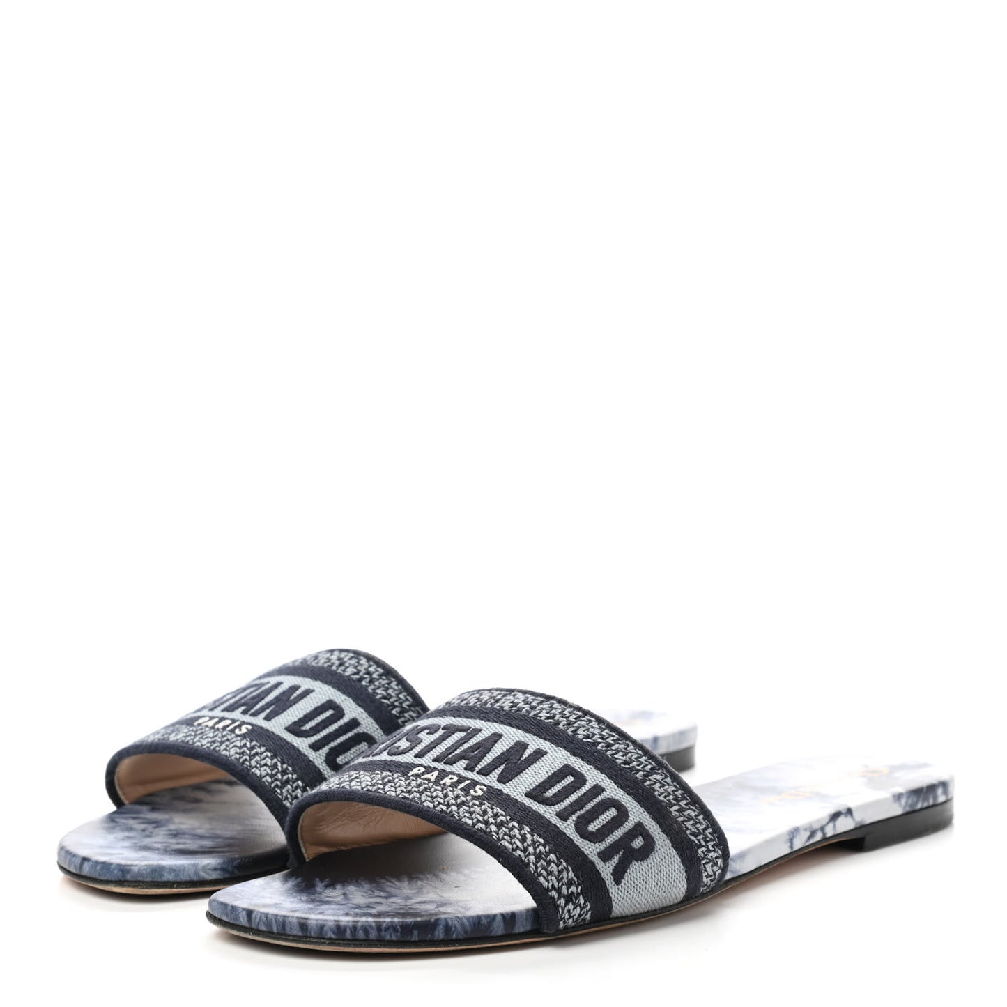 Canvas Tie and Dior Embroidered Dway Flat Slide Sandals 41 Denim