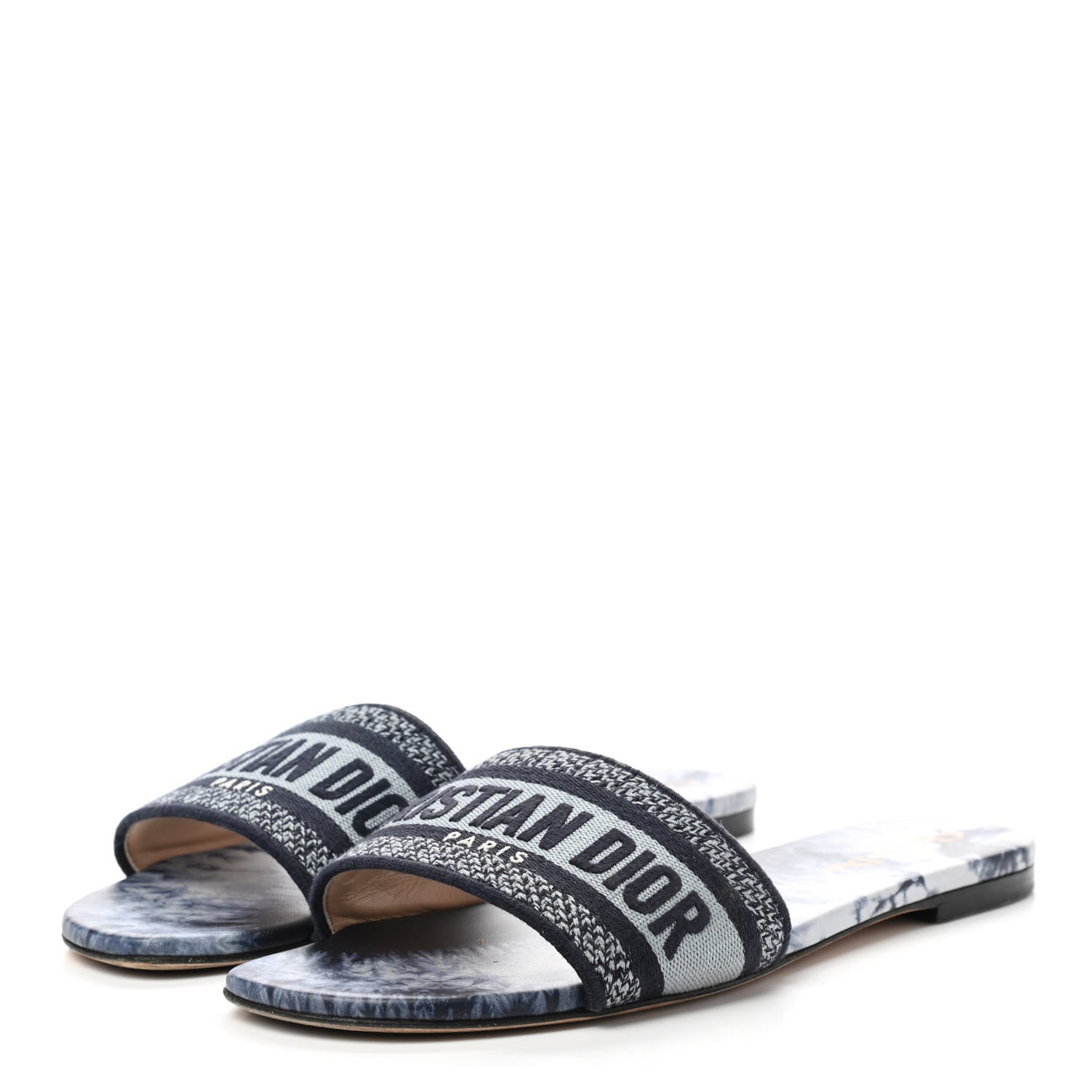 Christian Dior Canvas Tie and Dior Embroidered Dway Flat Slide Sandals 41 Denim 3 of 13