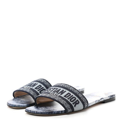 Christian Dior Canvas Tie and Dior Embroidered Dway Flat Slide Sandals 41 Denim 3 of 13