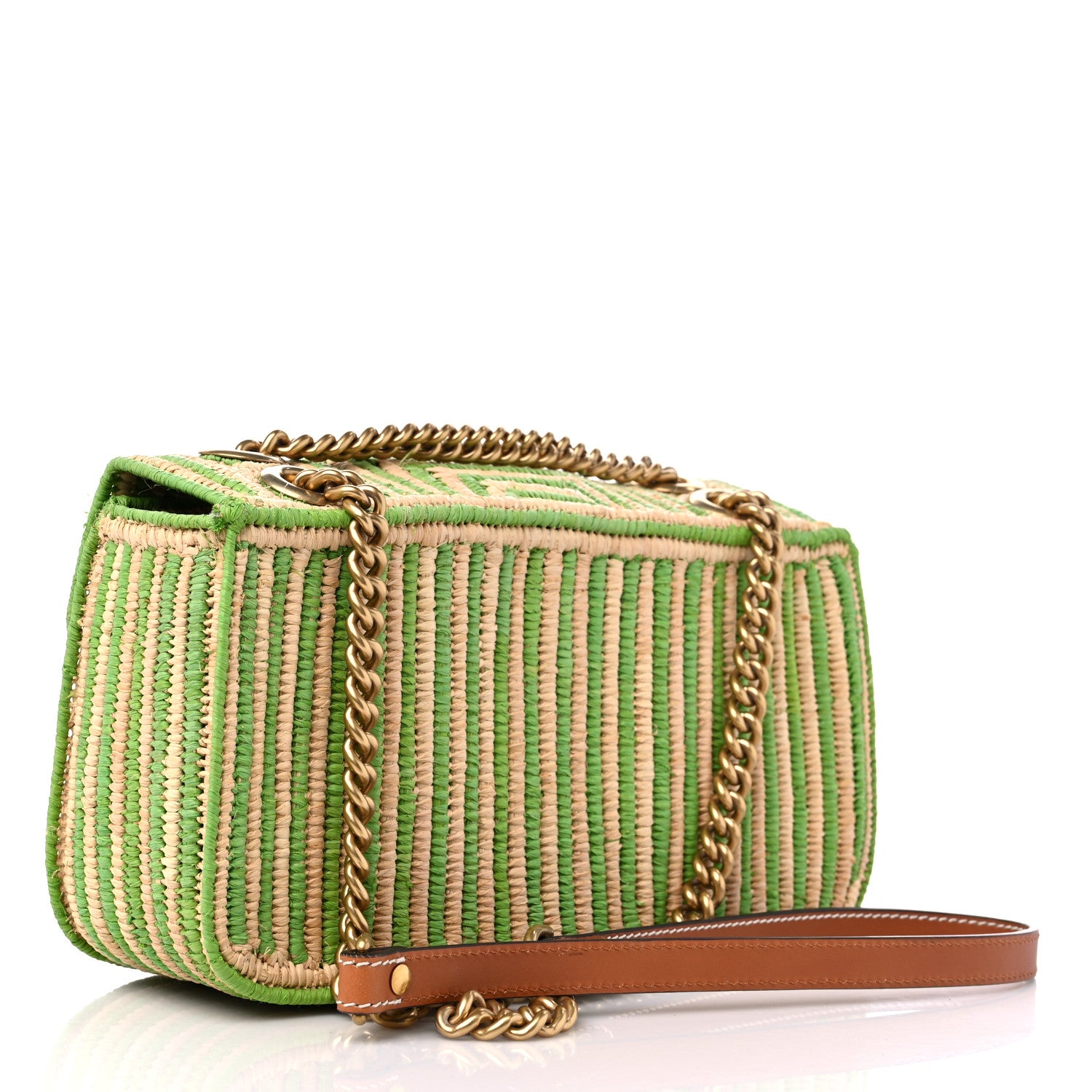 Gucci Raffia Woven Small GG Marmont Shoulder Bag Natural Light Green 3 of 9