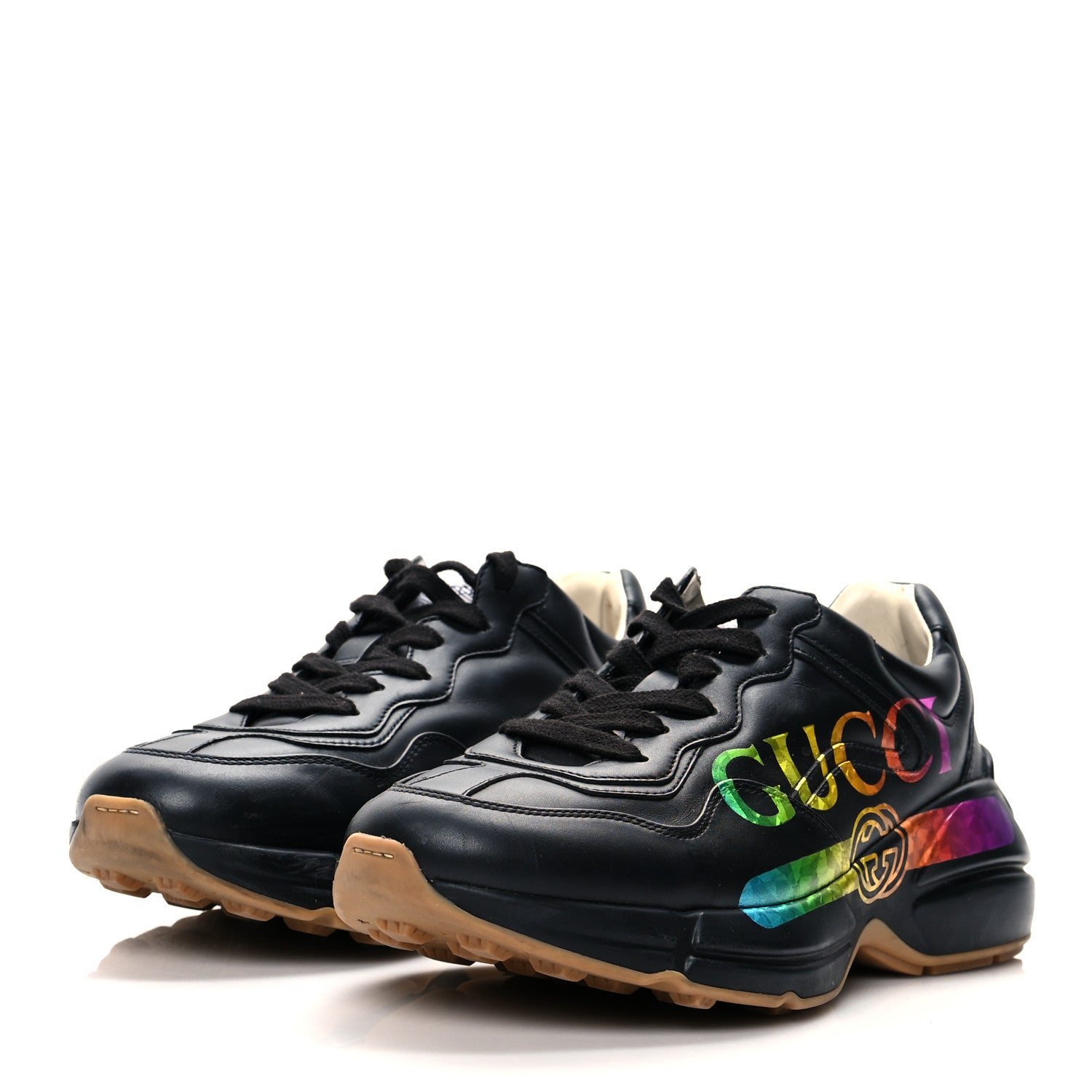 Gucci Calfskin Iridescent Logo Womens Rhyton Sneakers 39 Black 3 of 10