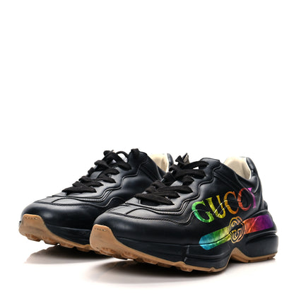 Gucci Calfskin Iridescent Logo Womens Rhyton Sneakers 39 Black 3 of 10