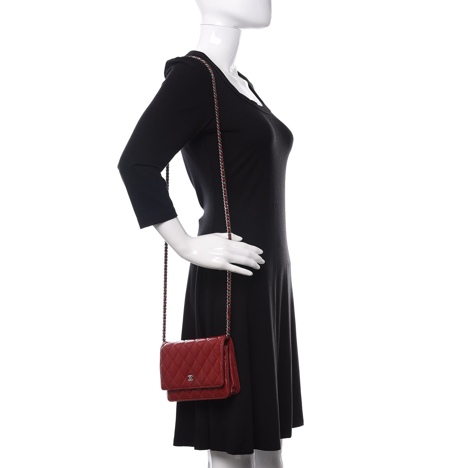 Chanel Lambskin Quilted Wallet On Chain WOC Red 2 of 13