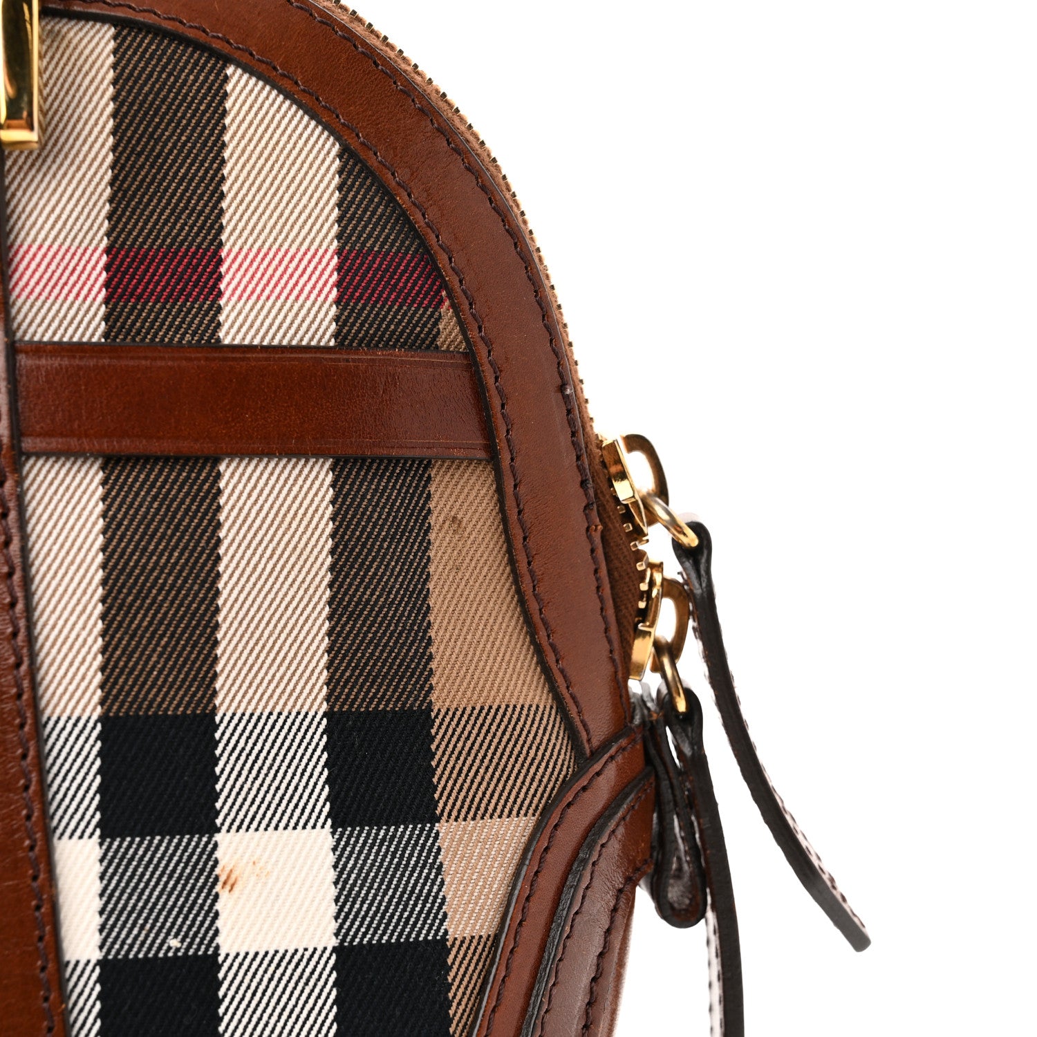 Burberry Bridle Calfskin House Check Small Orchard Bowling Bag Dark Tan 17 of 20