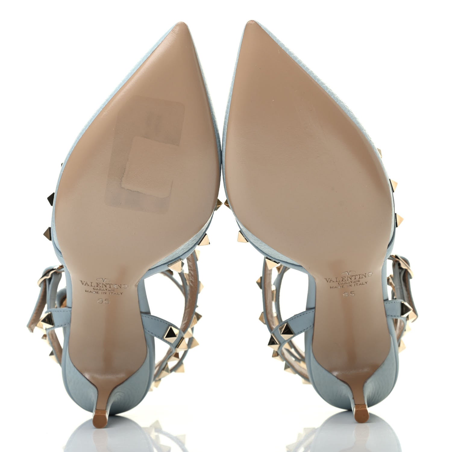 Valentino Garavani Pebbled Calfskin Rockstud Ankle Strap 65mm Pumps 35 Sky Sorbet 4 of 4