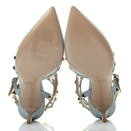 Valentino Garavani Pebbled Calfskin Rockstud Ankle Strap 65mm Pumps 35 Sky Sorbet 4 of 4