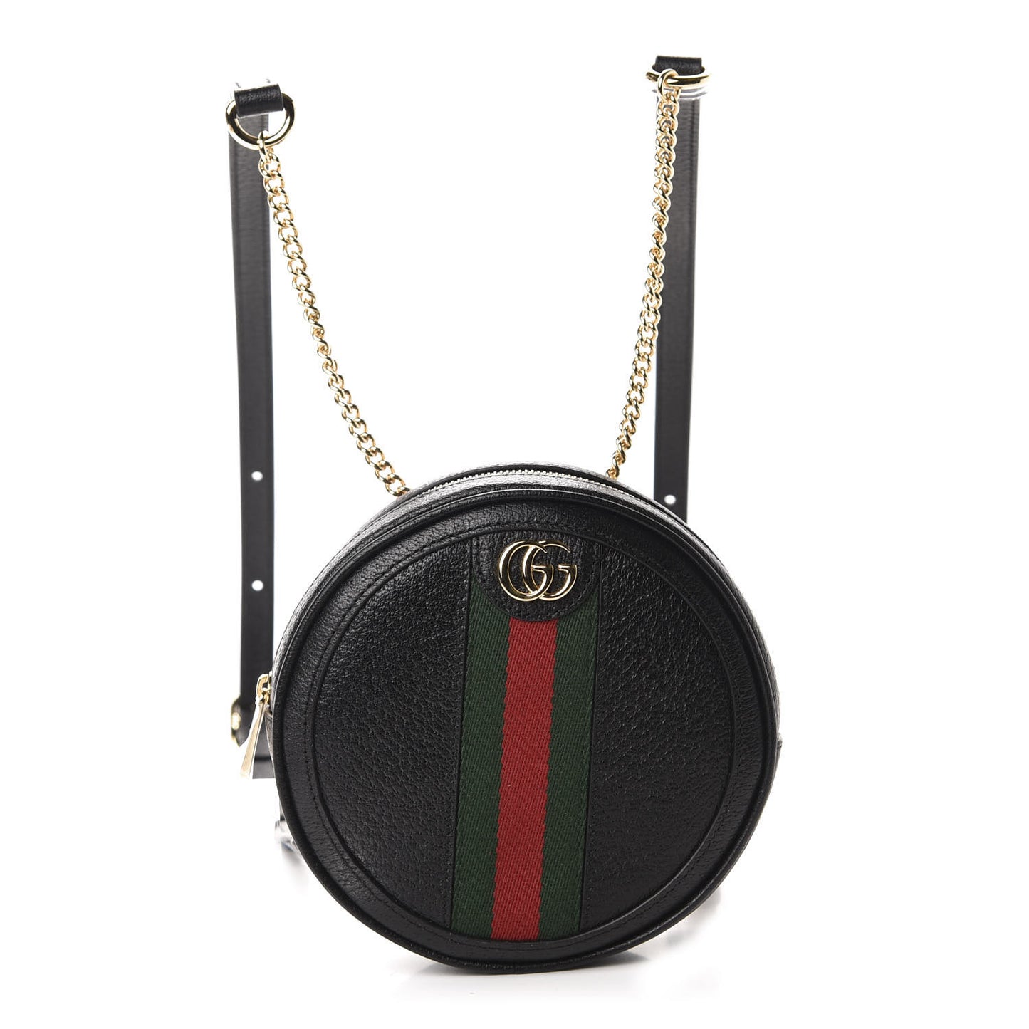 Grained Calfskin Web Mini Ophidia Round Backpack Black