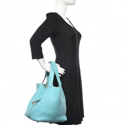 Hermes Taurillon Clemence Picotin 26 GM Bleu Atoll 2 of 11