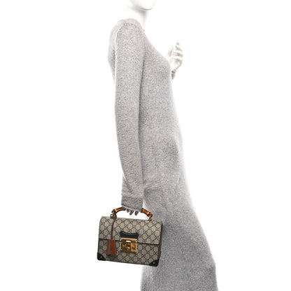 Gucci GG Supreme Monogram Small Padlock Bamboo Shoulder Bag Beige Black Cuir 2 of 11