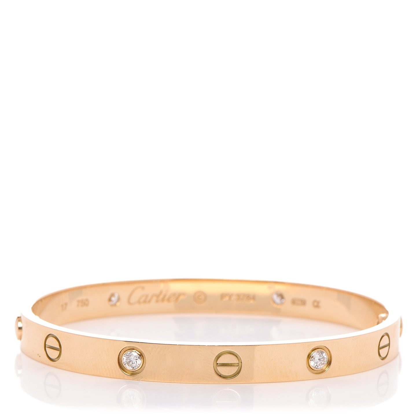 18K Yellow Gold 4 Diamond LOVE Bracelet 17
