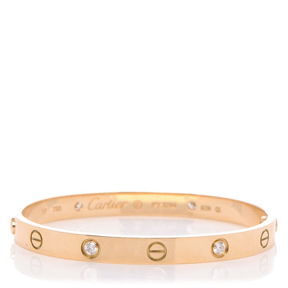 Cartier 18K Yellow Gold 4 Diamond LOVE Bracelet 17 1 of 8