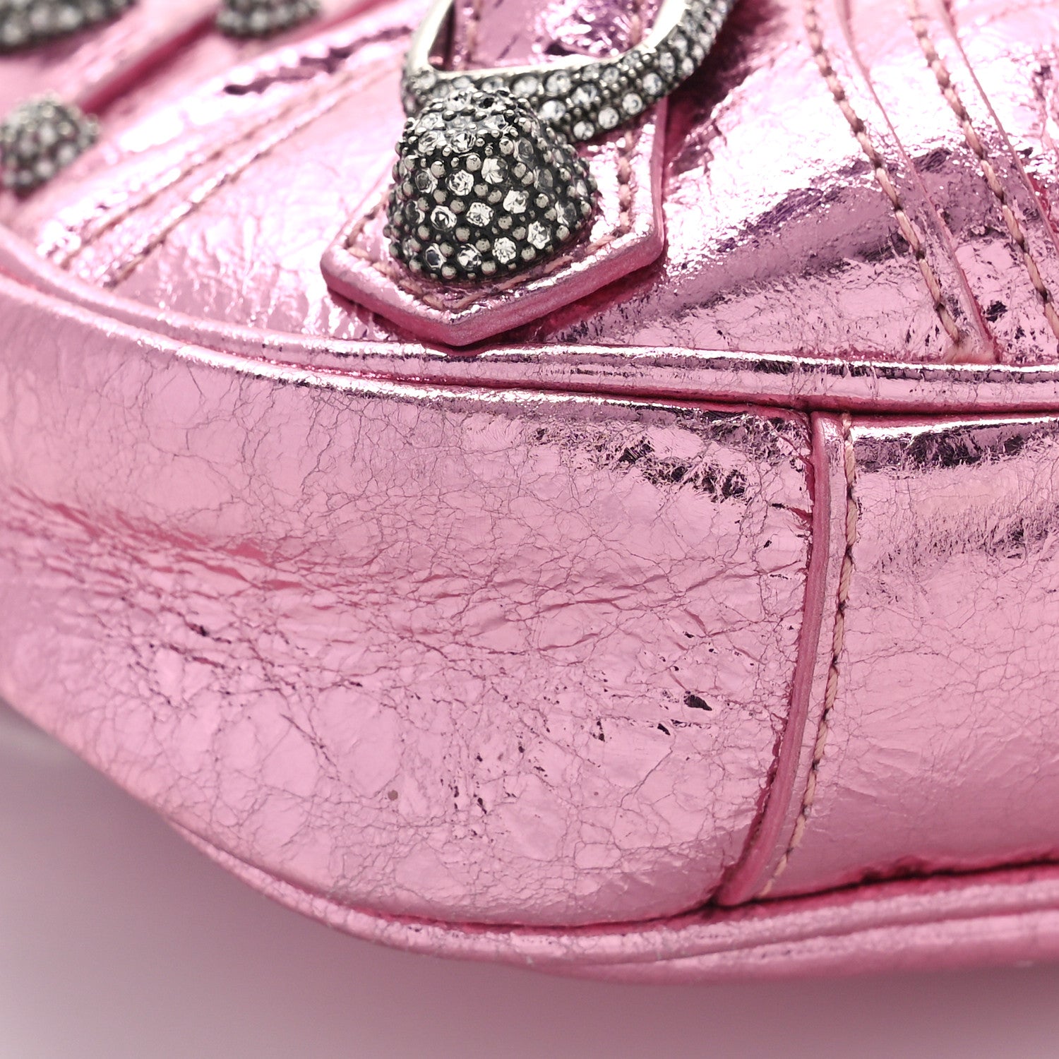 Balenciaga Metallic Agneau Arena Crystal Le Cagole Mini Purse With Chain Met Pink 6 of 7