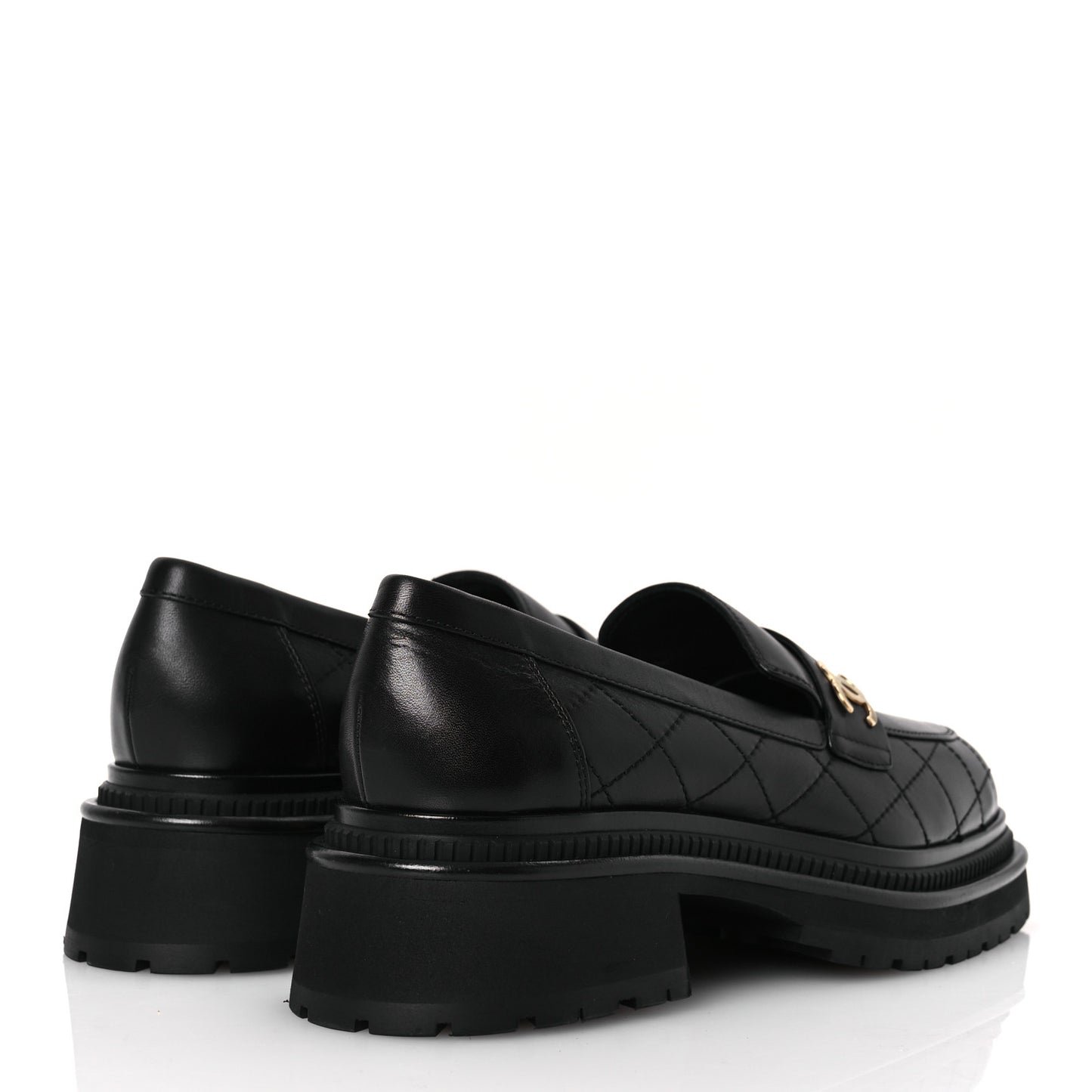 Calfskin Quilted CC Mocassin Loafers 40.5 Black
