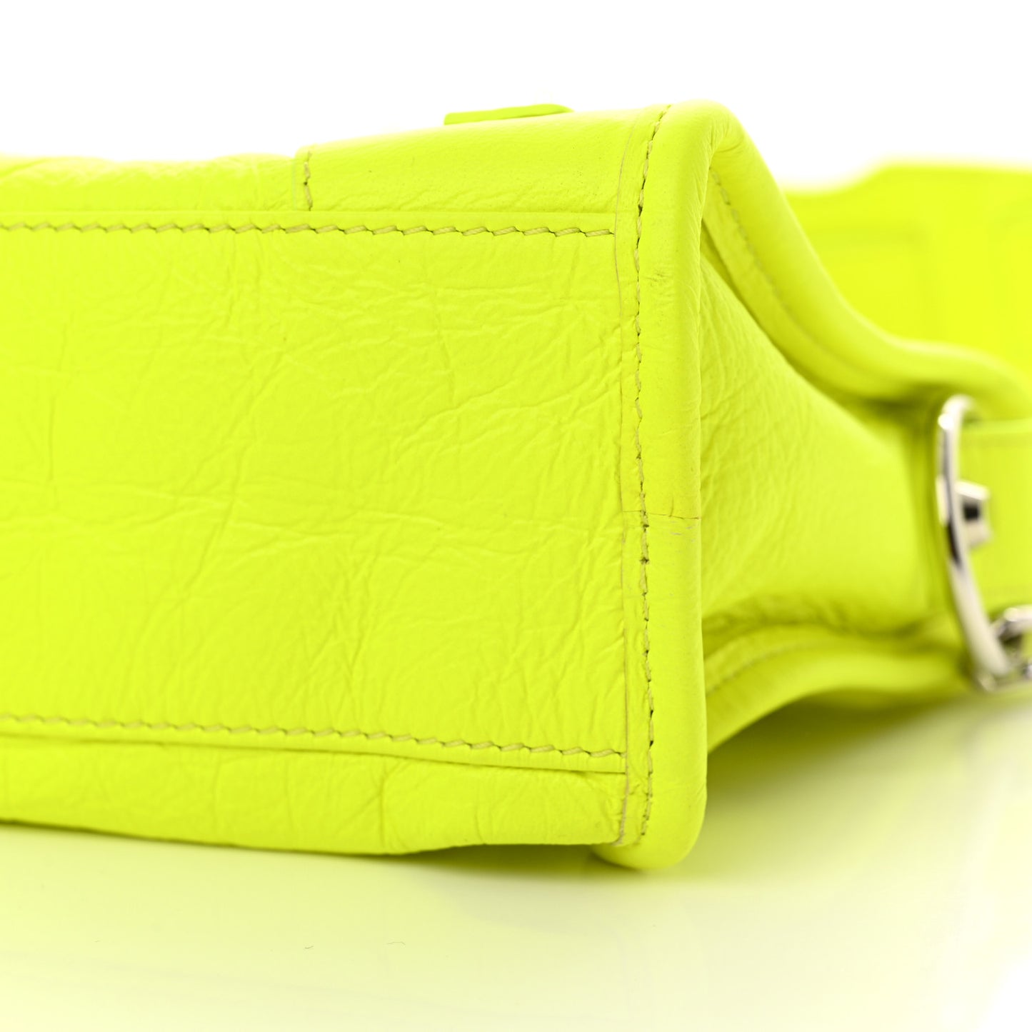 Agneau Classic Silver Hardware Mini City Jaune Fluo