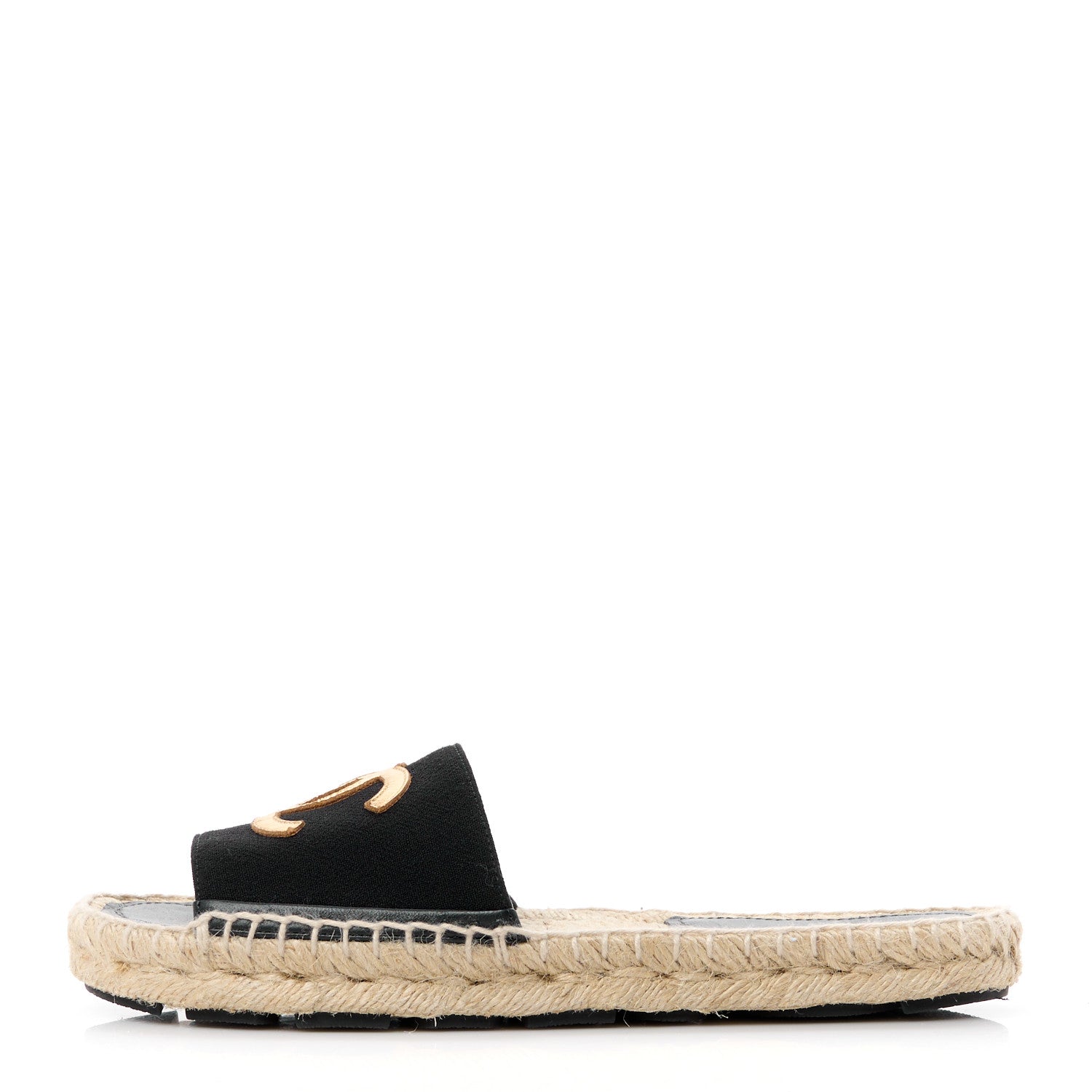 Chanel Wool Laminated Lambskin CC Slide Sandals 38 Black Gold 1 of 9