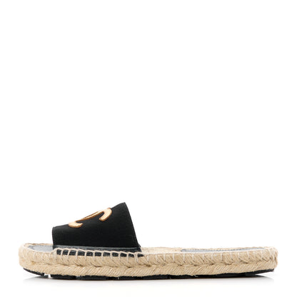 Chanel Wool Laminated Lambskin CC Slide Sandals 38 Black Gold 1 of 9