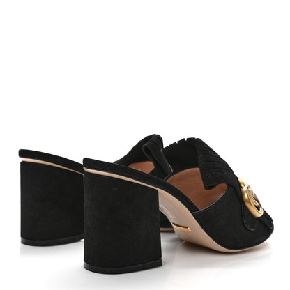Gucci Kid Scamosciato GG Marmont Fringe 75mm Slide Sandals 37.5 Black 4 of 8