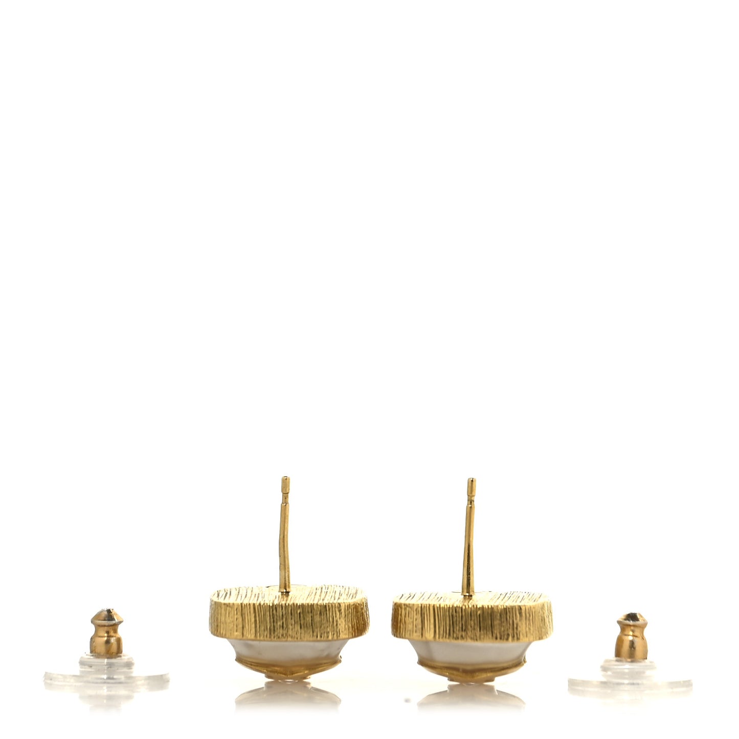 Metal Resin Pearl CC Square Earrings Gold
