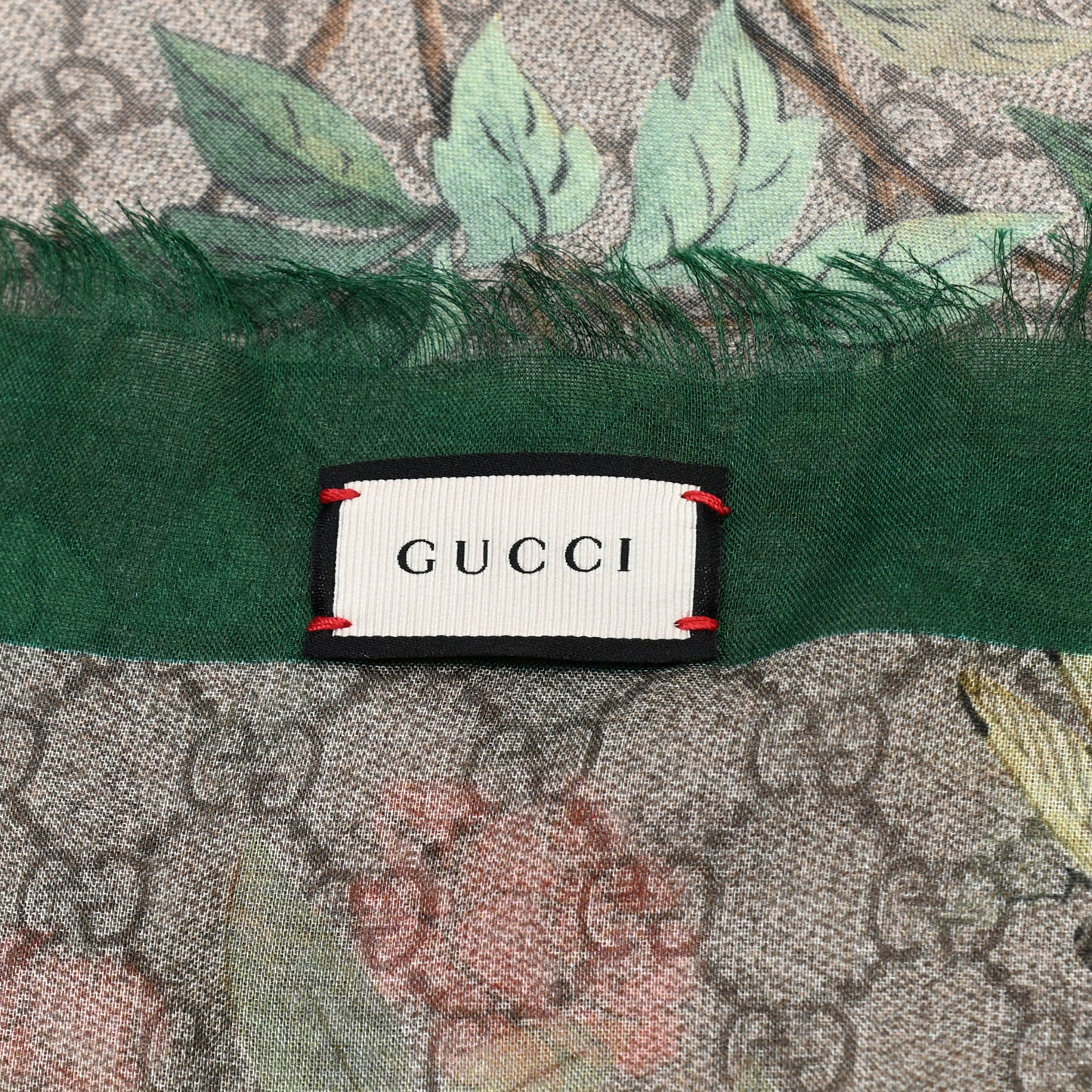 Modal Silk GG Monogram GG Tian Shawl Scarf Green Dark Green