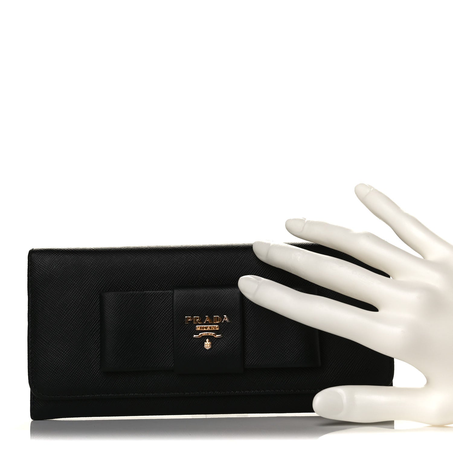 Prada Saffiano Bow Continental Wallet Black 2 of 8