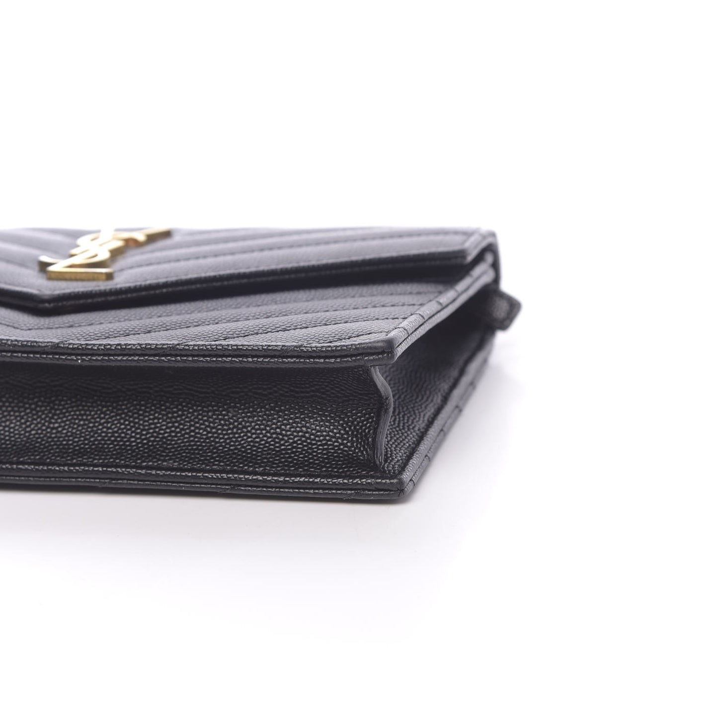 Grain De Poudre Matelasse Chevron Monogram Envelope Chain Wallet Black