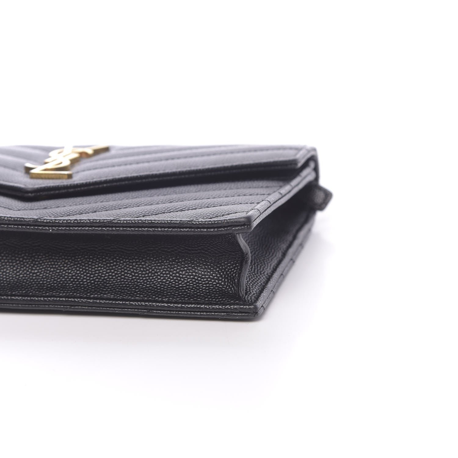 Saint Laurent Grain De Poudre Matelasse Chevron Monogram Envelope Chain Wallet Black 9 of 12