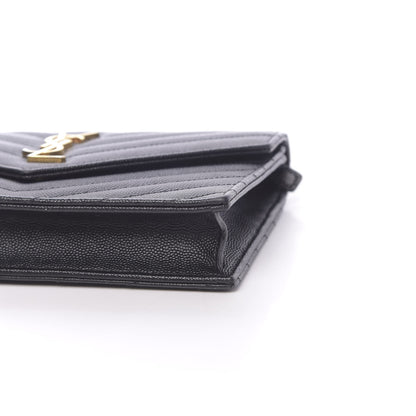 Saint Laurent Grain De Poudre Matelasse Chevron Monogram Envelope Chain Wallet Black 9 of 12