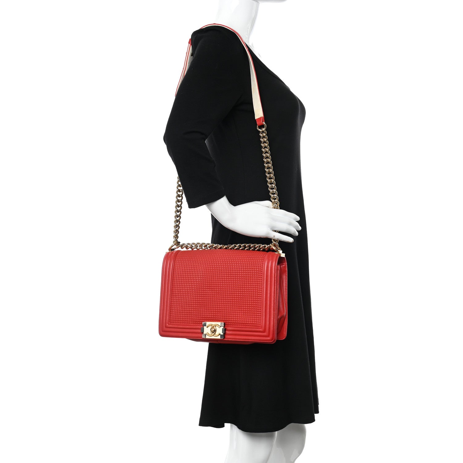 Chanel Lambskin Embossed New Medium Boy Cube Flap Red 2 of 21