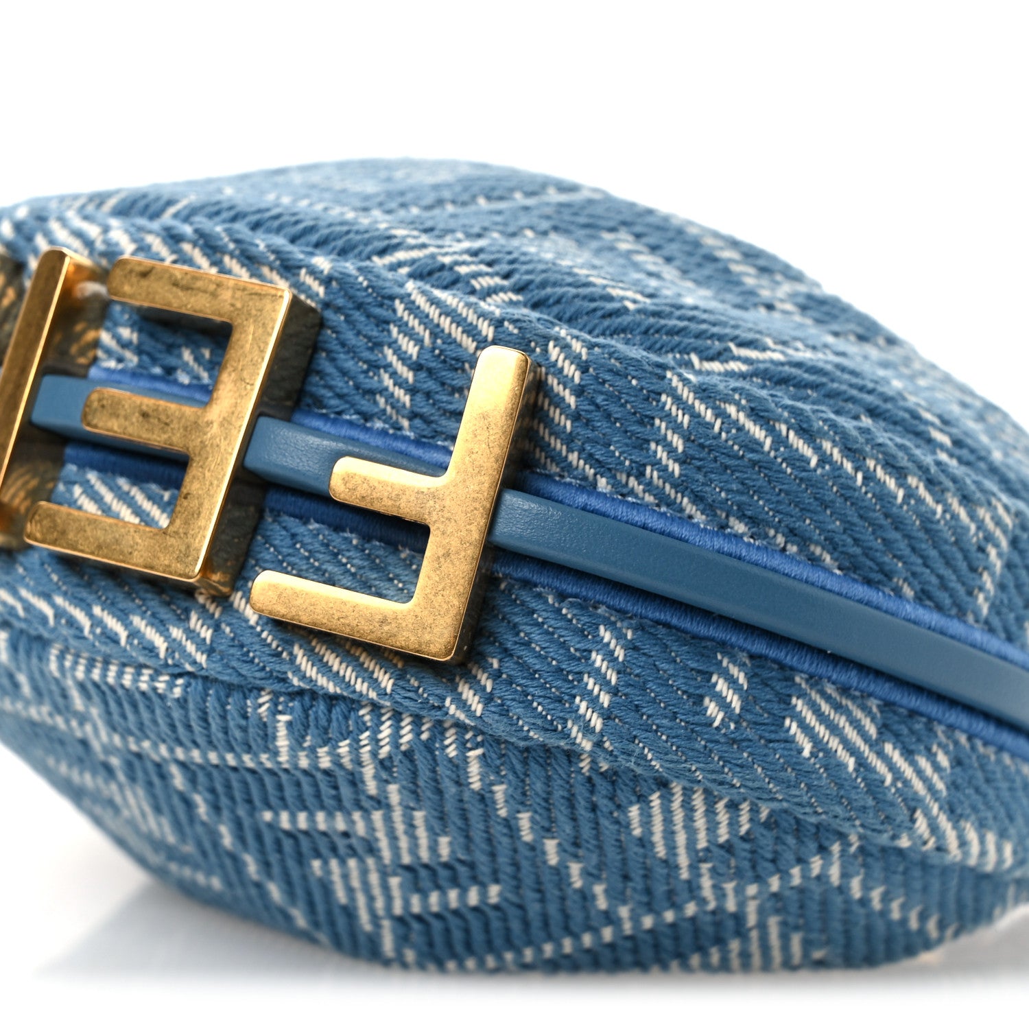 Fendi Denim Effect Fabric Jacquard FF Nano Fendigraphy Hobo Charm Blue 10 of 10