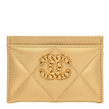 Chanel Metallic Goatskin Quilted Chanel 19 Card Holder Gold 1 of 9