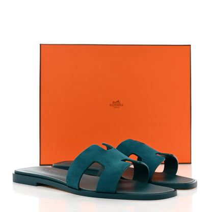 Hermes Suede Goatskin Oran Sandals 38.5 Vert Oxford 9 of 9