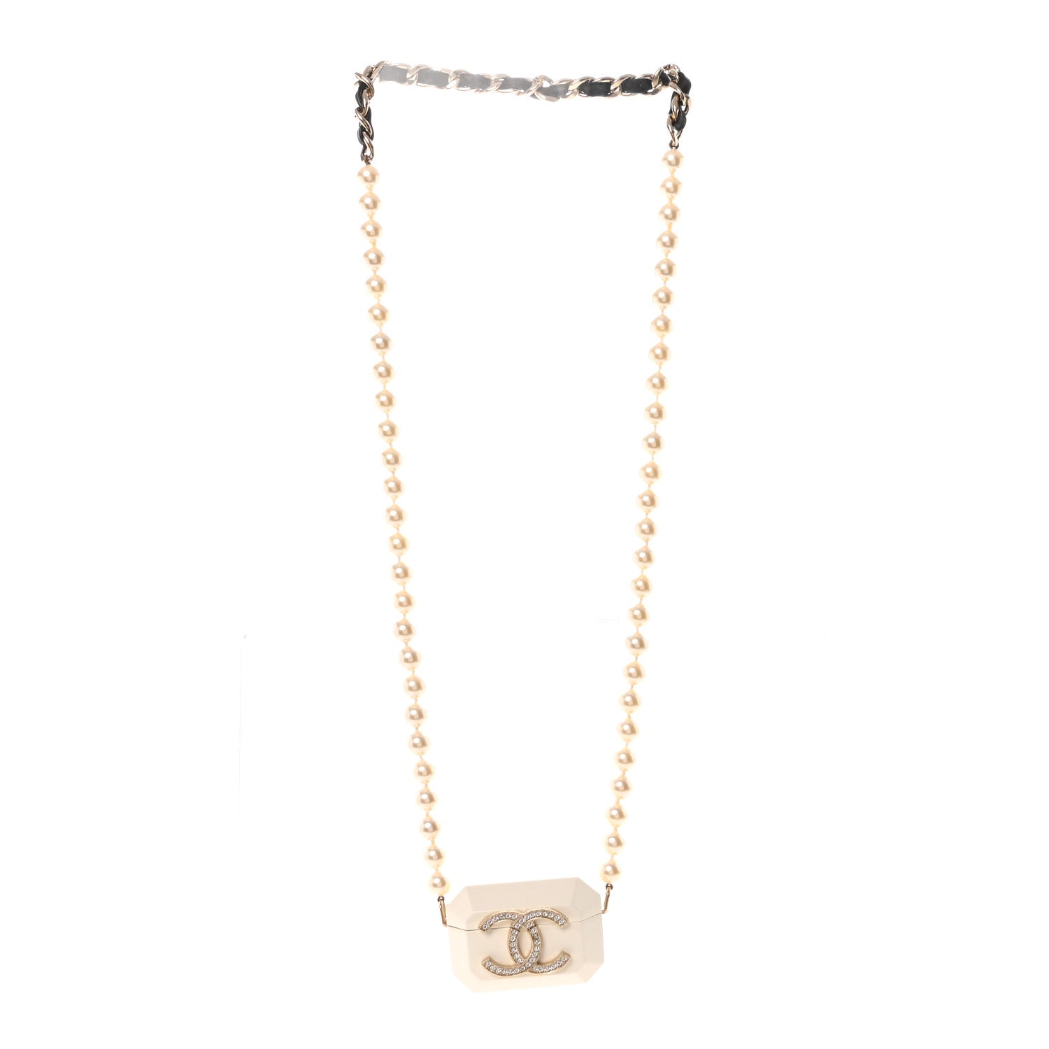 Chanel Resin Crystal Pearl Lambskin Airpods Pro Holder Necklace Pearly White 3 of 6