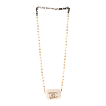 Chanel Resin Crystal Pearl Lambskin Airpods Pro Holder Necklace Pearly White 3 of 6