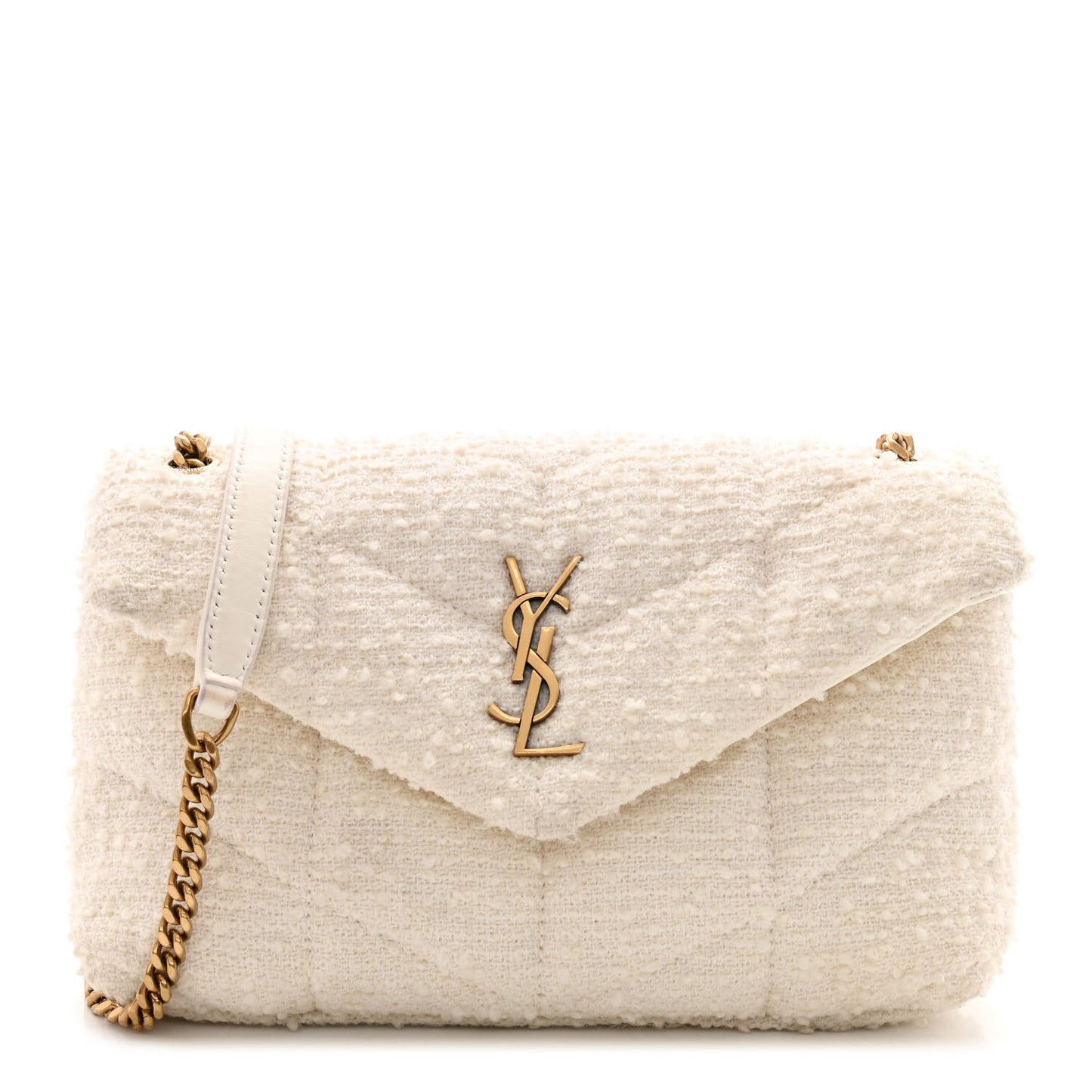 Boucle Tweed Quilted Toy Loulou Puffer Monogram Chain Satchel Crema Soft